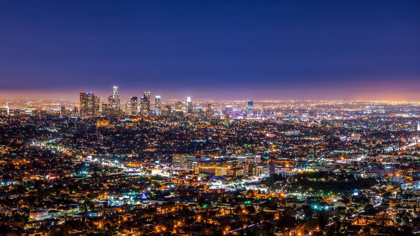 Los Angeles at night, downtown on the horizon